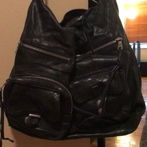 Andrew Marc Black Leather “Motorcycle” Hobo Bag